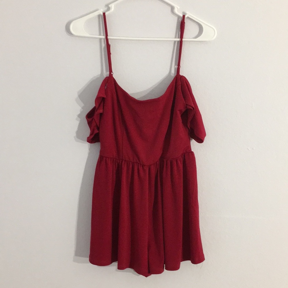 Red Shoulder Cutout Romper